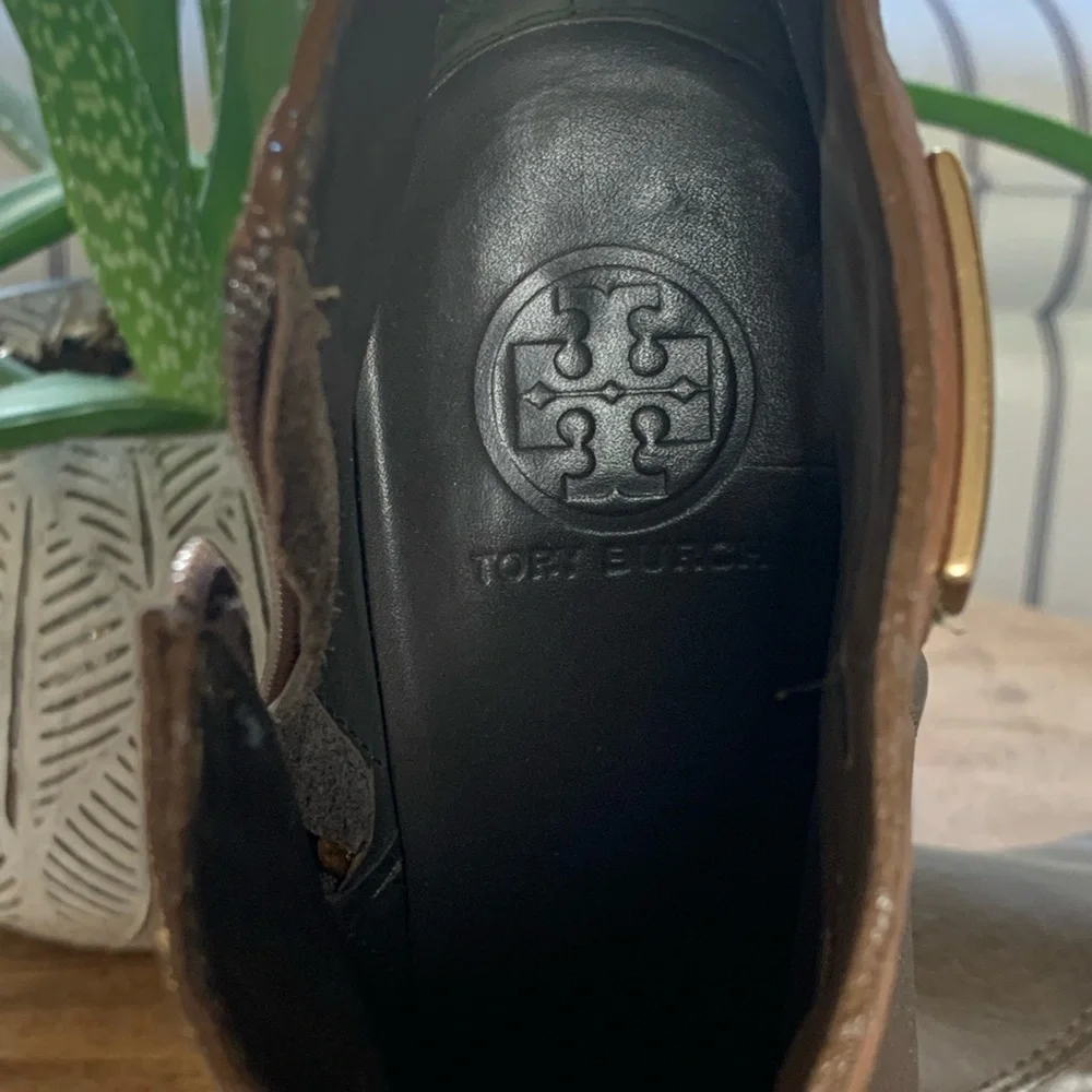 Tory‎ Burch Sz 9.5 M Olive/Brown Leather Ankle Boots Booties Zip Side High Heel